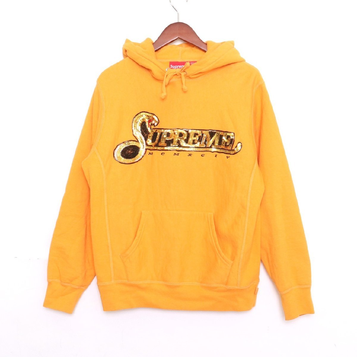 SUPREME 19AW Sequin Viper Hooded Sweatshirt Sサイズ オレンジ シュプリーム スパンコールスウェットパーカー フーディー_画像1