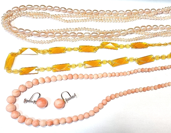 DN0337* accessory 4 point set fresh water pearl natural coral amber each necklace .. earrings 