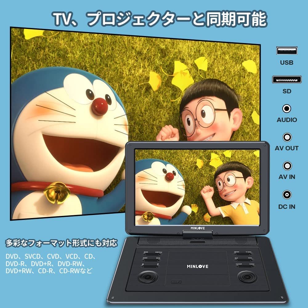 14.1インチ車載用バック付属 DVDプレーヤー 15.5型 5時間連続再生 車内