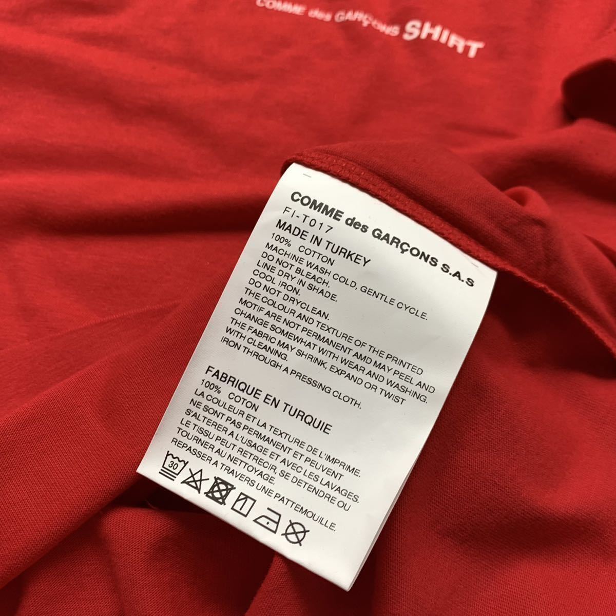 L 新品 2022SS コムデギャルソンシャツ ロゴ 半袖 ビッグ Tシャツ 定1.15万 レッド 赤 Comme des Garcons Shirt FI-T017 オーバーサイズ_画像5