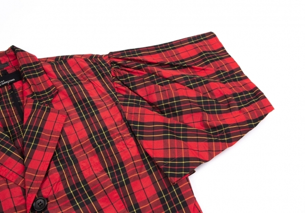  Toriko Comme des Garcons tricot COMME des GARCONS tartan проверка деформация рукав Short жакет красный чёрный M ранг [ женский ]