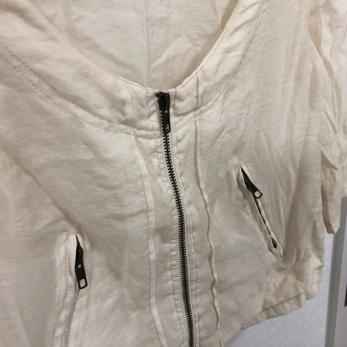 blancheurluxe 七分袖 羽織 ジャケット ブルゾン ジップアップ ノーカラージャケット ジャンパー Mサイズ