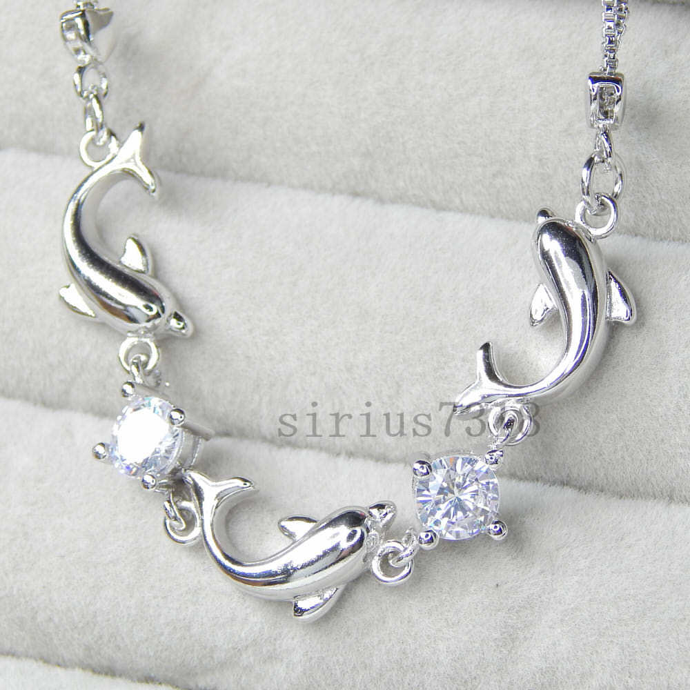 Пополнить ★ Новая ★ Бесплатная доставка Jirconia dolphin 2 Cz Bleable Diamond Bracelet Silver 925 Platinum Finish