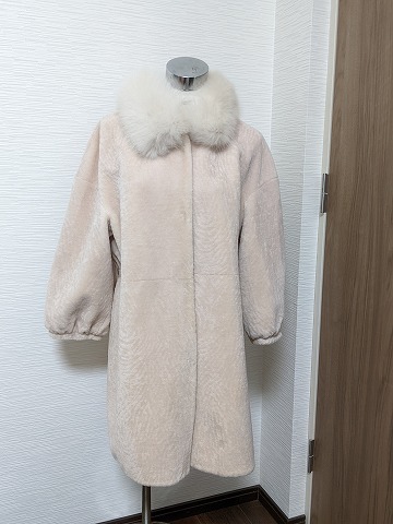 [ free shipping ]A606 VIOLETAbioreta fox Ram sheep leather fur real fur coat mouton fur coat pink beige 