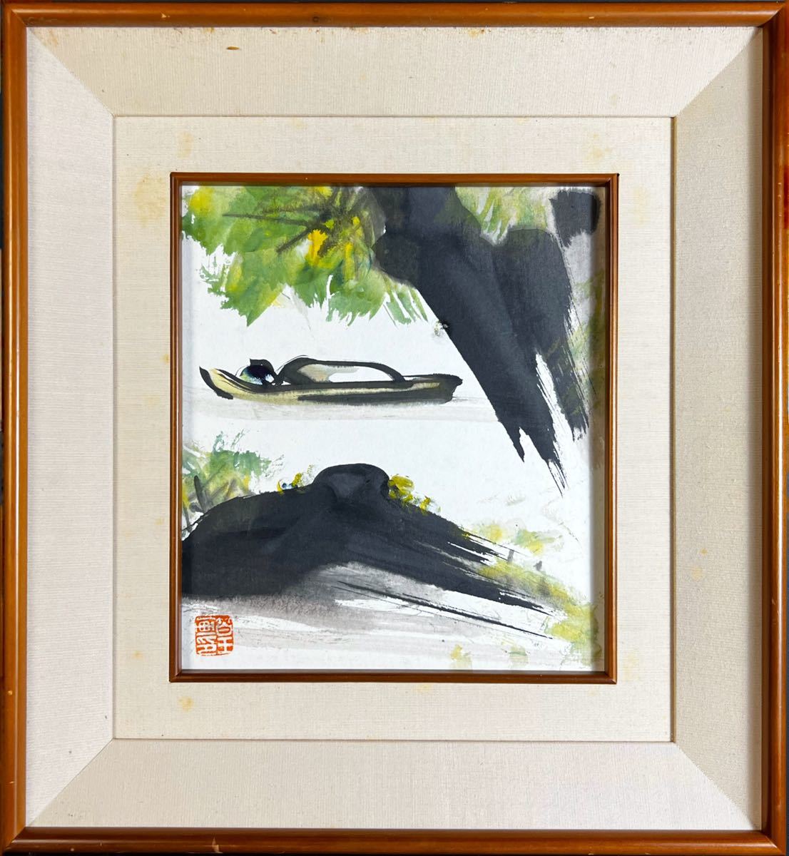 注目ショップ・ブランドのギフト 水墨画 日本画 犬 花 額 絵画 額 絵画