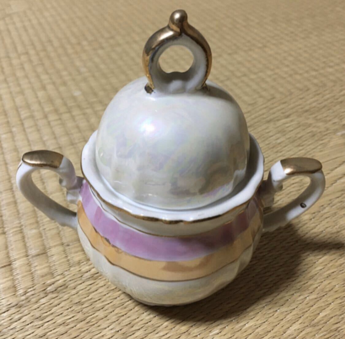 未使用 HAYASHI 陶器製 シュガーポット 昭和レトロ 砂糖入れ 茶器 洋食器 小物入れ ティータイム コレクション ハヤシの画像1