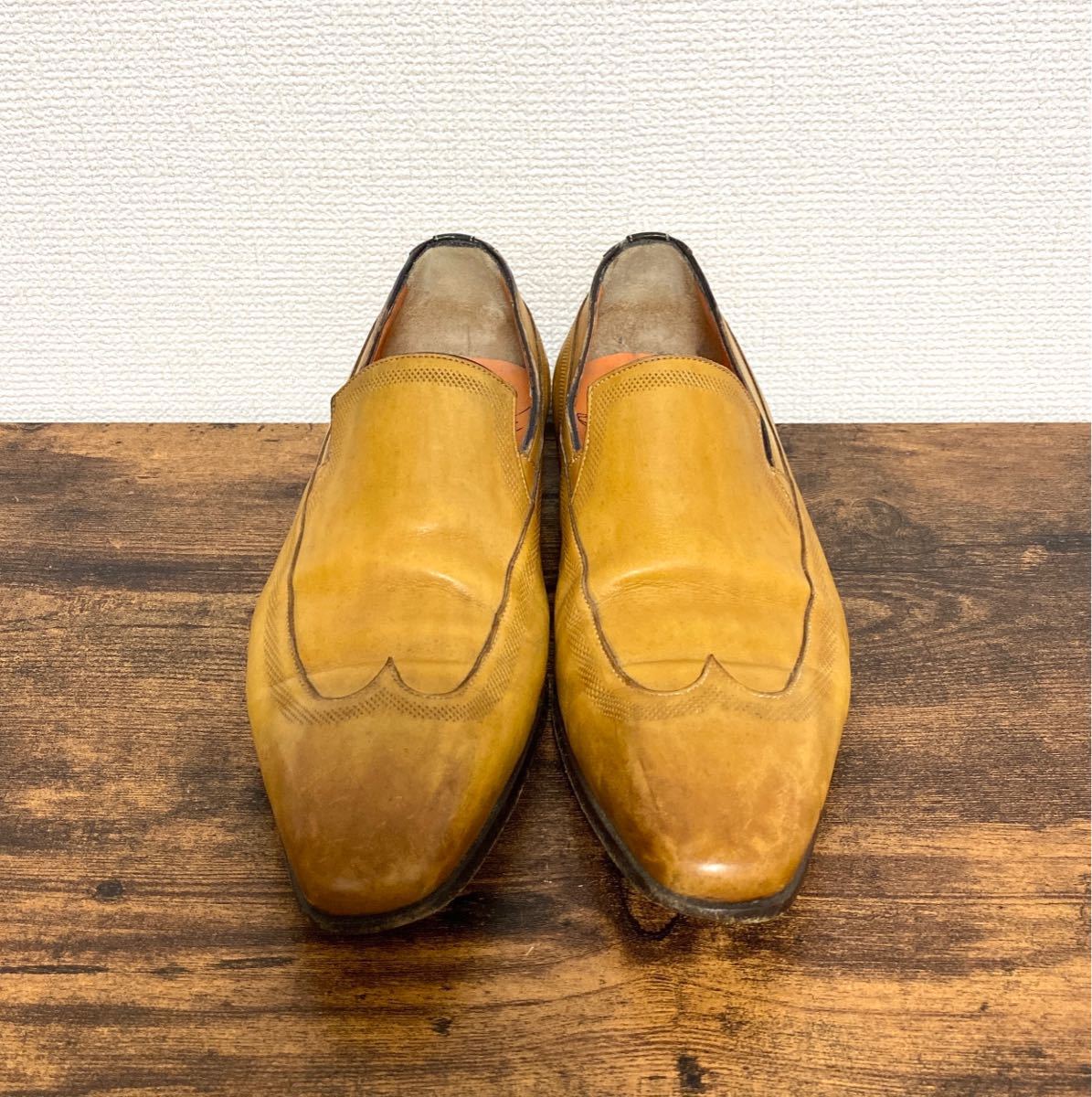  sun to-niSantoni slip-on shoes wing chip size/5 yellow beige 
