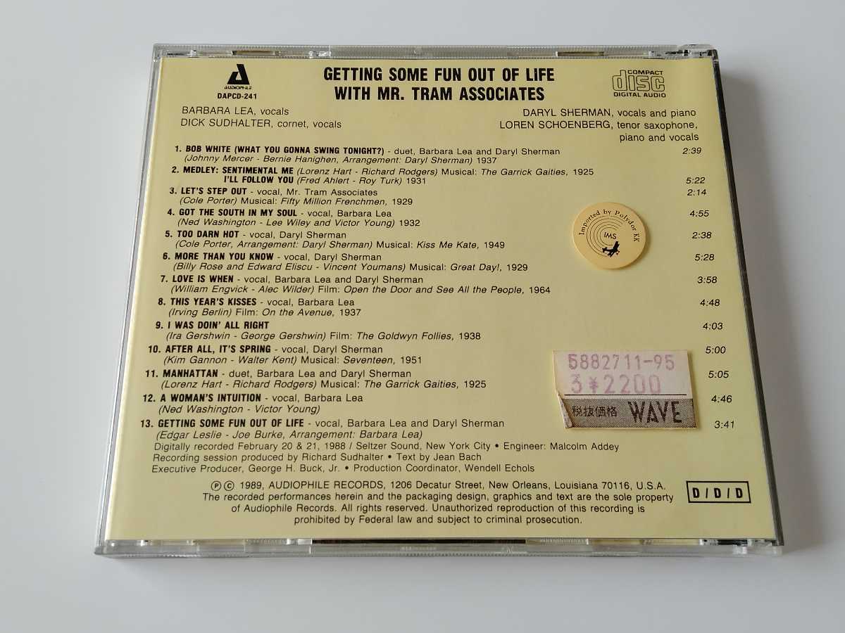 Mr.Tram Associates / Getting Some Fun Out Of Life CD AUDIOPHILE RECORDS DAPCD241 89年リリース,Barbara Lea,Daryl Sherman,VOCAL_画像2