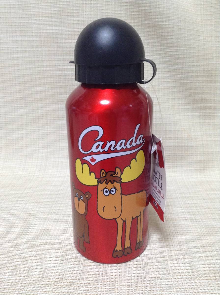 カナダ Snowcap アルミボトル レッド(赤) トナカイ＆クマ 水筒 Canada 熊 WATER BOTTLE/EAU BOUTEILLE_画像1