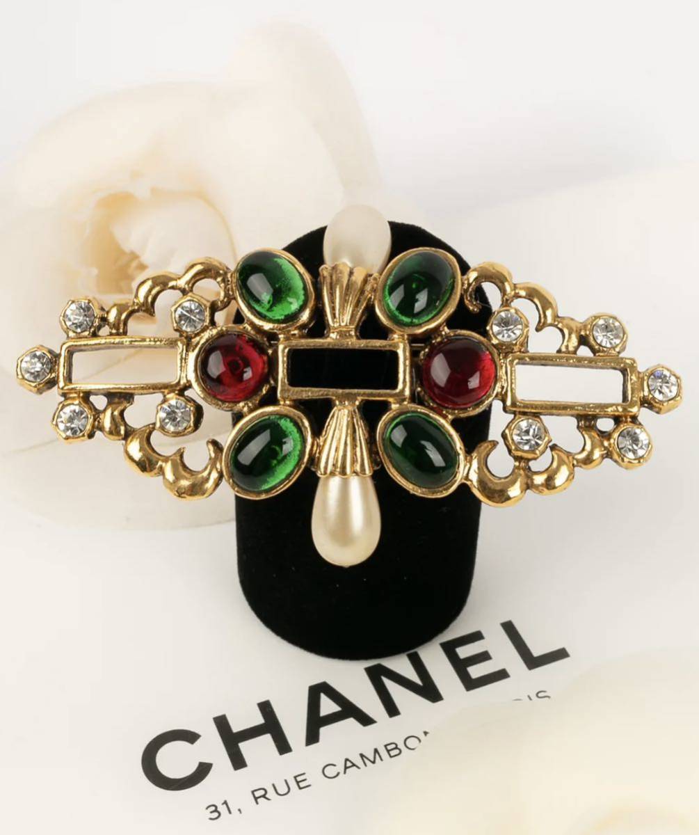 Chanel シャネル ブローチ グリポア パール ラインストーン 希少 レア 1980 ビンテージ ゴールド デカストーン デカパール ココマーク 