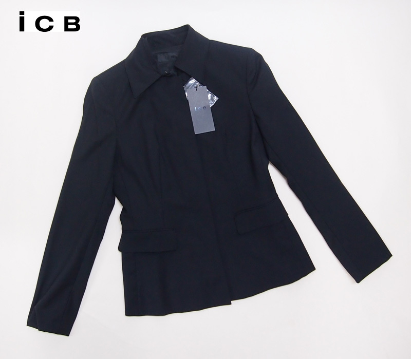 新品タグ付き iCB 日本製 比翼デザイン薄手ウールジャケット（黒）6 大きめサイズ 13号位 定価39,000円の画像1