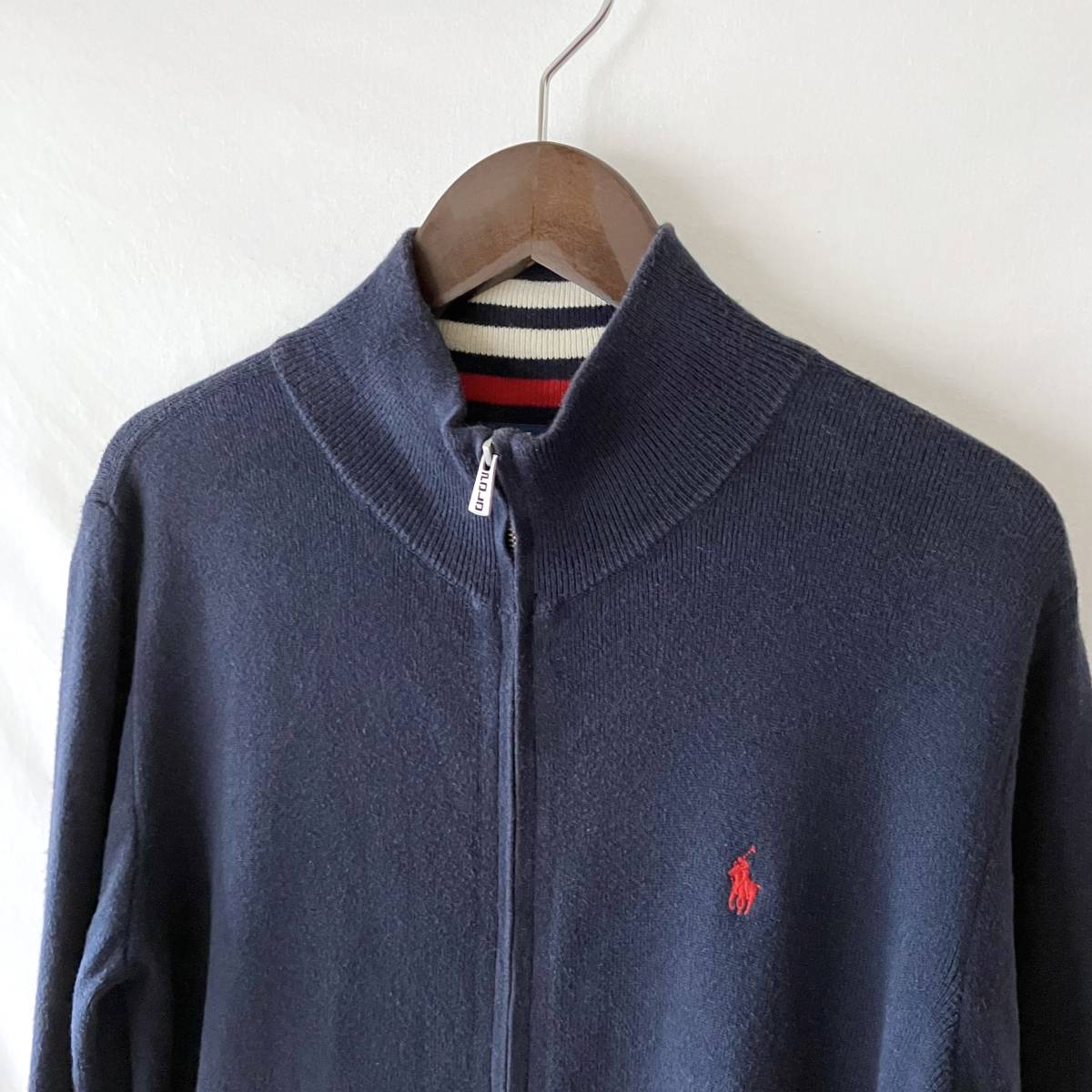 ■ POLO RALPH LAUREN ラルフローレン ■ ニット ジップアップ ■ M 10-12 ■ コットン ■ ネイビー ■ ラルフ ■ / レディース_画像3