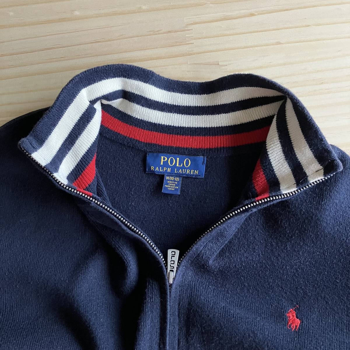 ■ POLO RALPH LAUREN ラルフローレン ■ ニット ジップアップ ■ M 10-12 ■ コットン ■ ネイビー ■ ラルフ ■ / レディース_画像4