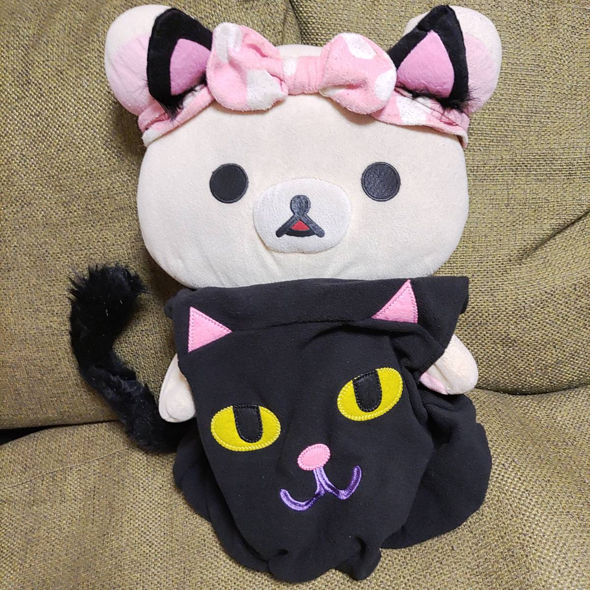 仮装くろねこ黒猫コスプレ3点セット☆フリース素材ワンピース95cm猫耳ピンク針金入り猫しっぽHalloweenぬいぐるみ衣装ハロウィンKIDSキッズ_画像8