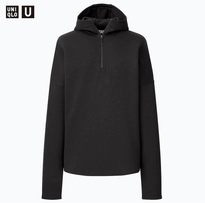 UNIQLO U LEMAIRE ユニクロ ユー ルメール スウェット ハーフジップ プルパーカ 長袖 パーカー オーバーサイズ 定4389円 BLK S 使用僅 美品_カタログ画像です。