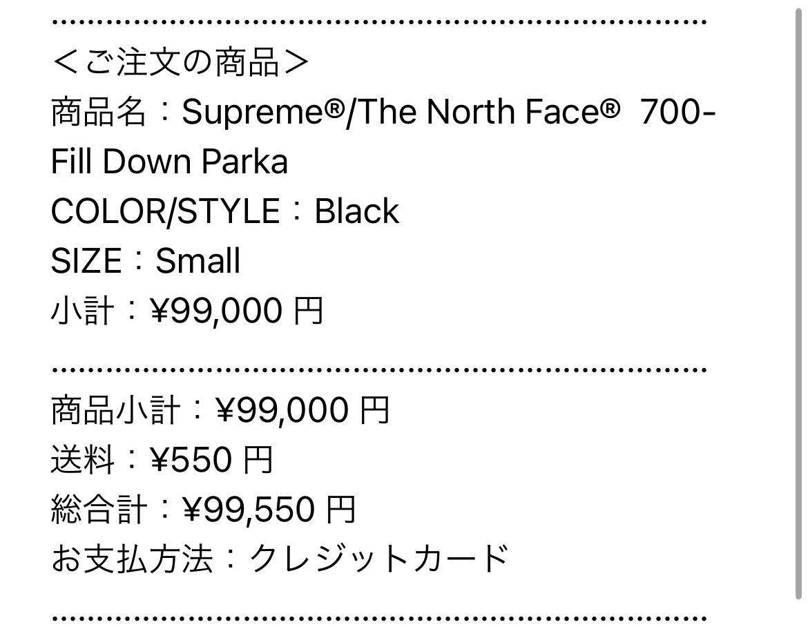 【公式オンライン購入】Supreme The North Face 700-Fill Down Parka/Black/Small シュプリーム/ノースフェイス/ダウン/2022FW_画像6