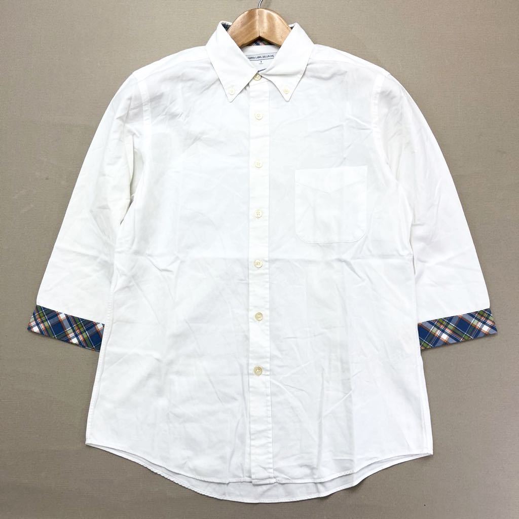  United Arrows * UNITED ARROWS GREEN LABEL white 7 minute length of a sleeve button down shirt check design * S adult casual #S568