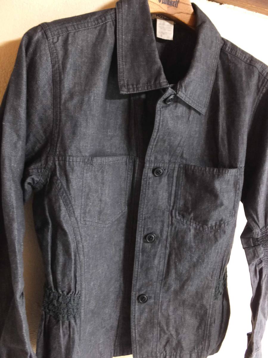 Plantation プランテーション 麻混紡 デニム シャツ グレーブラック Mサイズ A-net リネン30% 袖、ウエストシャーリングの画像2
