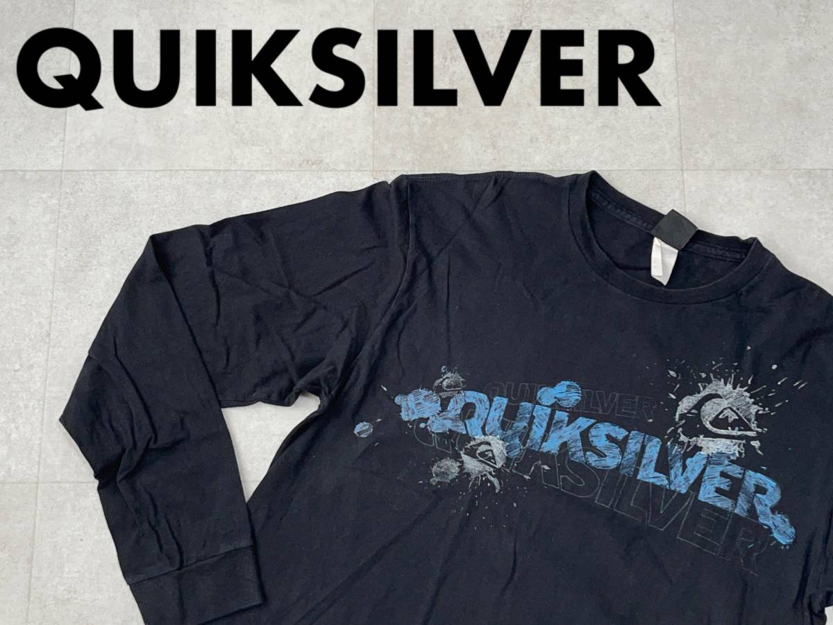 送料無料 QUIKSILVER クイックシルバー USA直輸入 古着 長袖 ロゴ Tシャツ メンズ L ブラック トップス 中古 即決