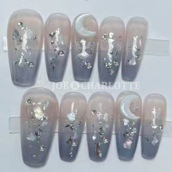 No.78 gel artificial nails glate3D moon blue star empty nails lame M