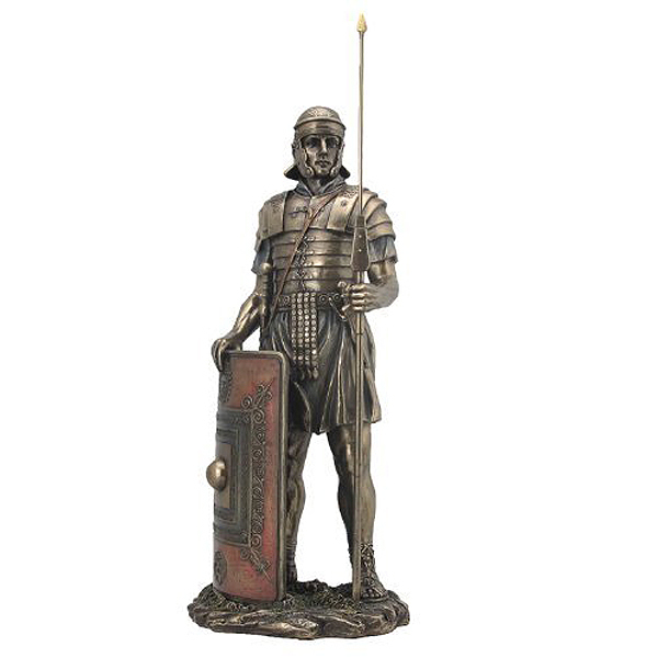 古代ローマ兵士（投げ槍と楯を持った戦士像） 彫刻 彫像 高さ約37ｃｍ/イタリア ローマ帝国 シーザー（輸入品