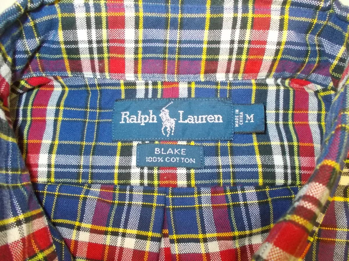 e565◆Ralph Lauren B.D長袖シャツ◆Mサイズ 大きめ ラルフローレン BLAKE ボタンダウン長袖シャツ アクティ21製 正規品 状態良好 4J_画像4