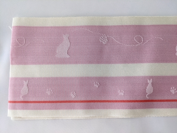 猫柄　ねこ　肉球 ピンク　伊達締め　日本製　正絹　約2.26m_画像1