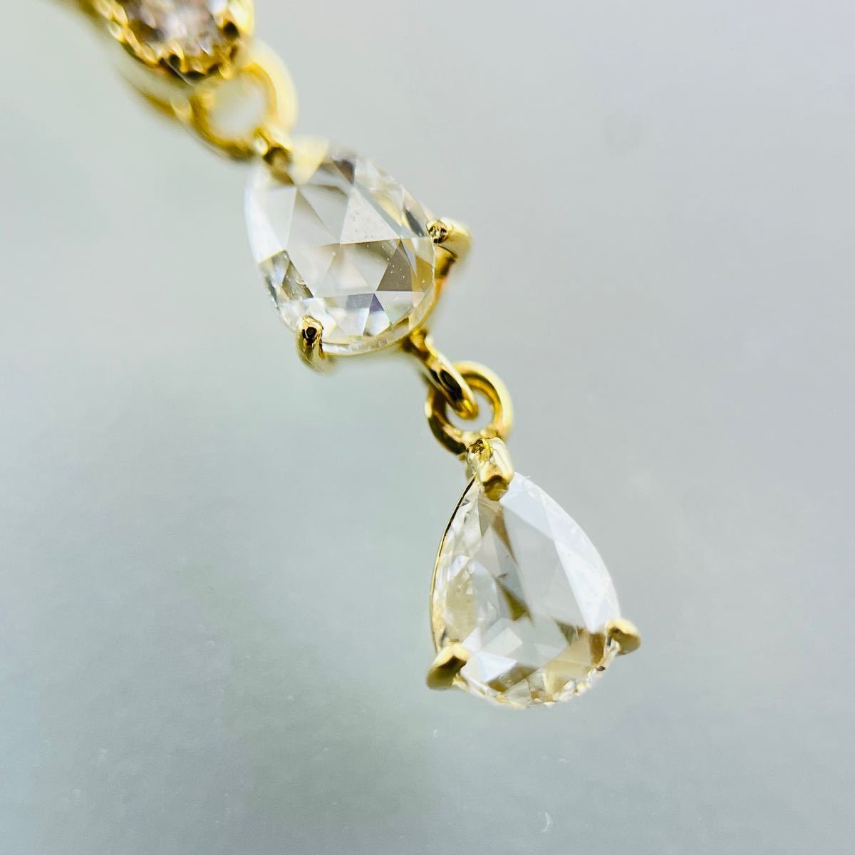 美品 K18 ローズカット ダイヤ0.285ct ロングチェーン ネックレス-