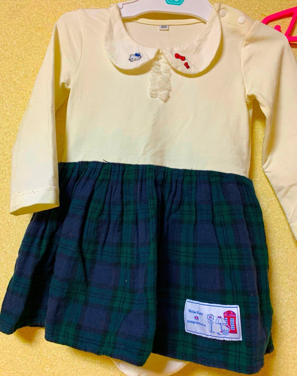 パンパンチュチュ　ハローキティコラボ　スタイ付き        長袖ワンピース　子供服８０　panpantutu