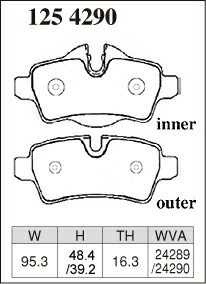 DIXCEL ディクセル ブレーキパッド Xタイプ リア用 BMW ミニ (R57) ジョンクーパーワークス コンバーチブル MRJCW H24.10～H28.12_画像2