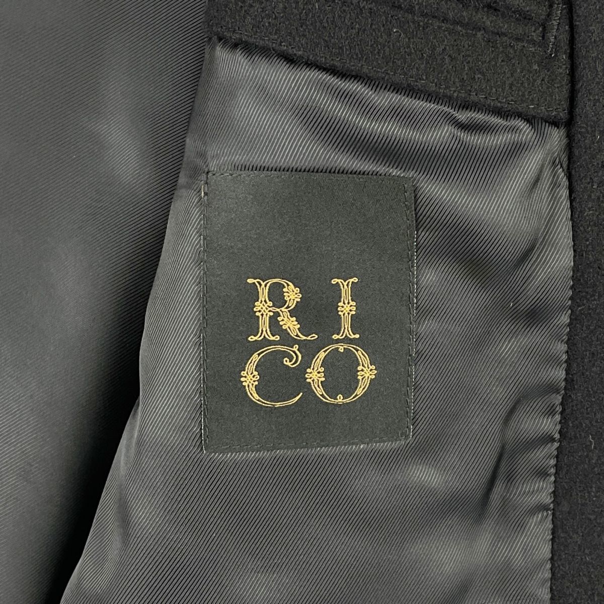 RICO リコ ステンカラー デザインボタン メルトンジャケット ジップアップ メンズ 冬物アウター 黒 ブラック サイズS*NB688の画像6