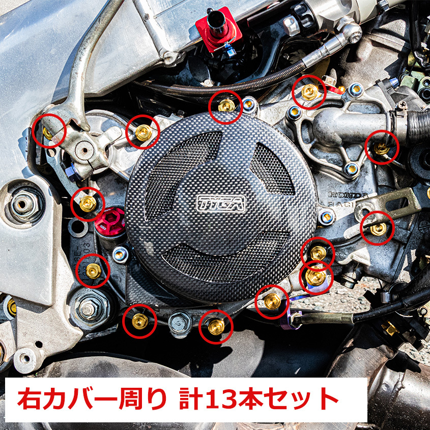 NSR250 R. クランクケースカバー周り チタンボルト 13本セット ゴールド MC18 MC21 MC28 クラッチカバー 64チタン製 ボルト NSR レストア_画像2