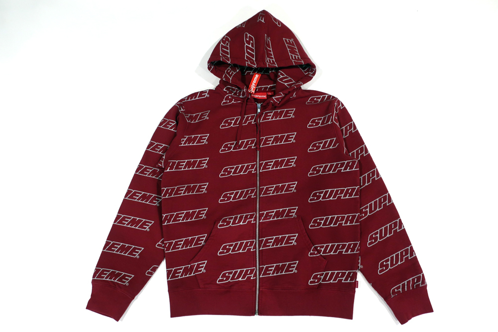 (M)2018 Supreme Repeat Zip Up Hooded SweatshirtシュプリームリピートジップアップスウエットシャツCardinalパーカ