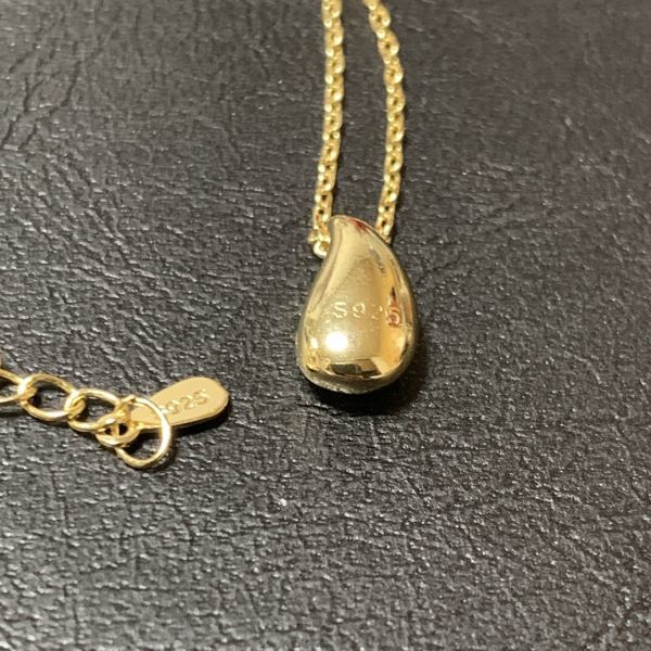 ネックレス S925 ゴールド 水滴 雫 kpop シンプル 水 ドロップ ペンダント 女性 チェーン チョーカー collares S-N577 gold 42cm #C130-7