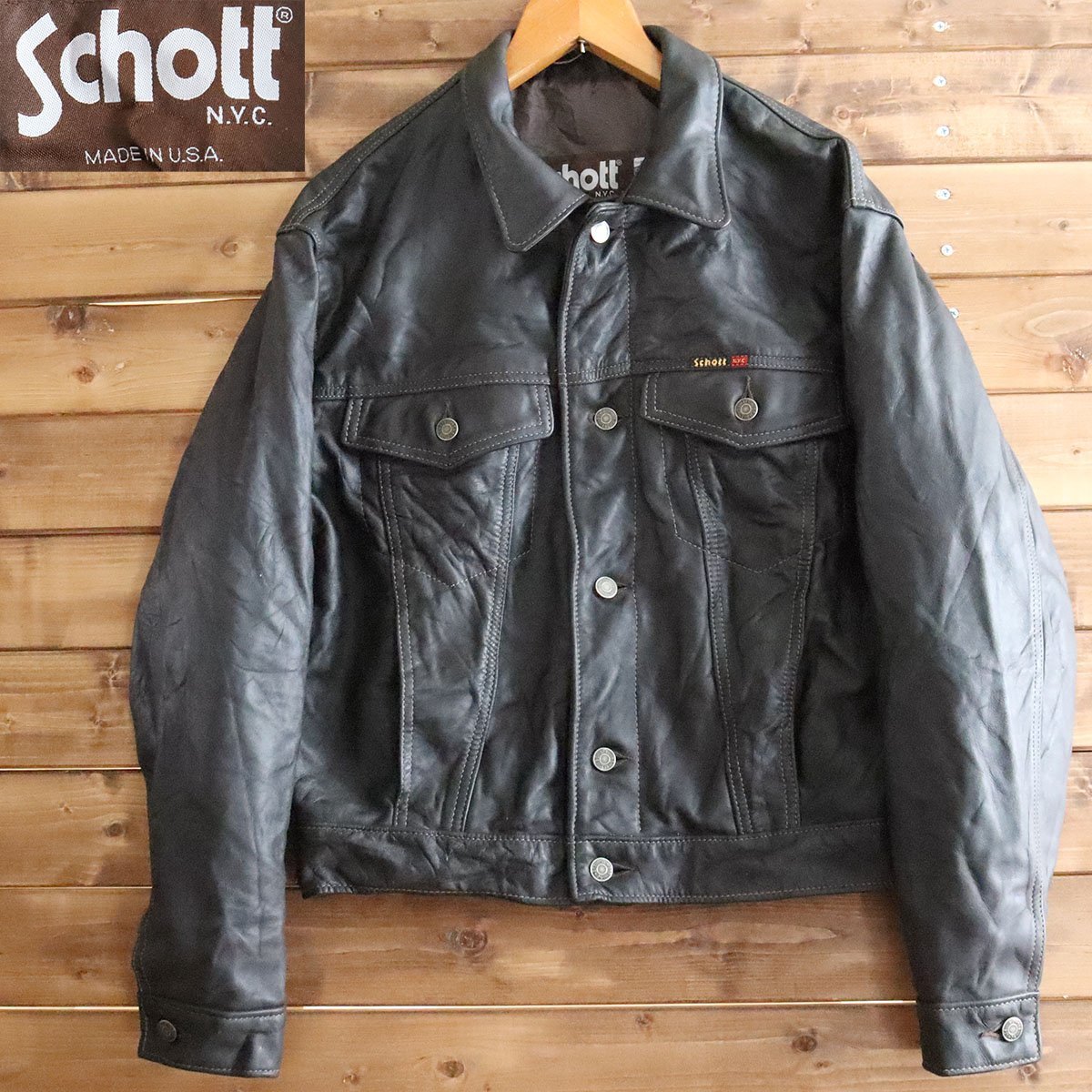 □2/s3.18-② 90s ビンテージ USA製 Schott ショット 本革 レザー