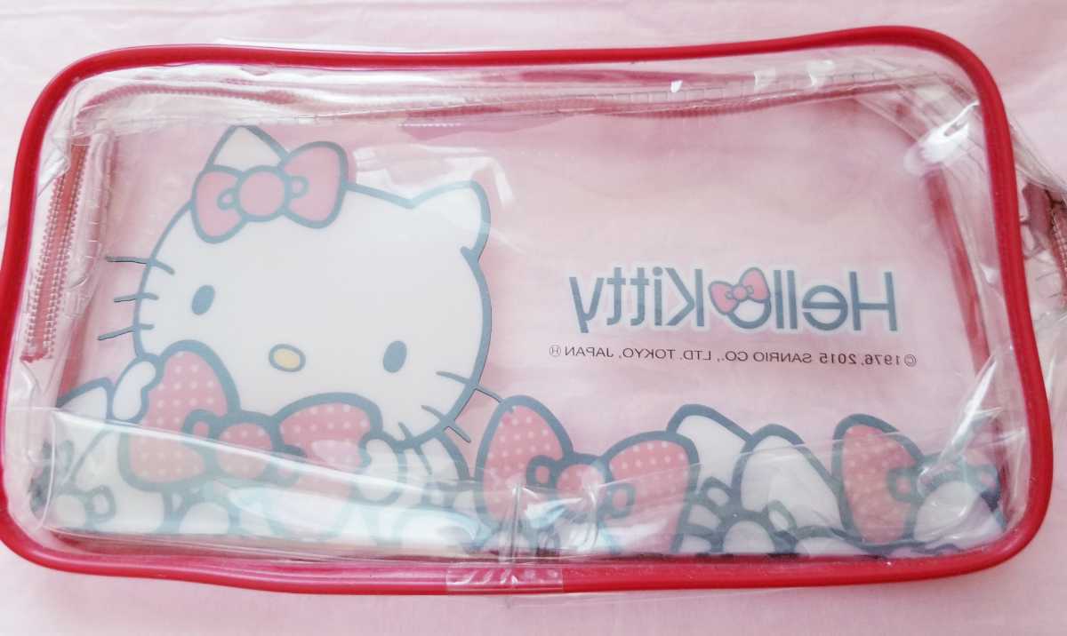  Kitty * vinyl pouch * cosmetics inserting * writing brush inserting etc. .* new goods unused * Ribon pattern *