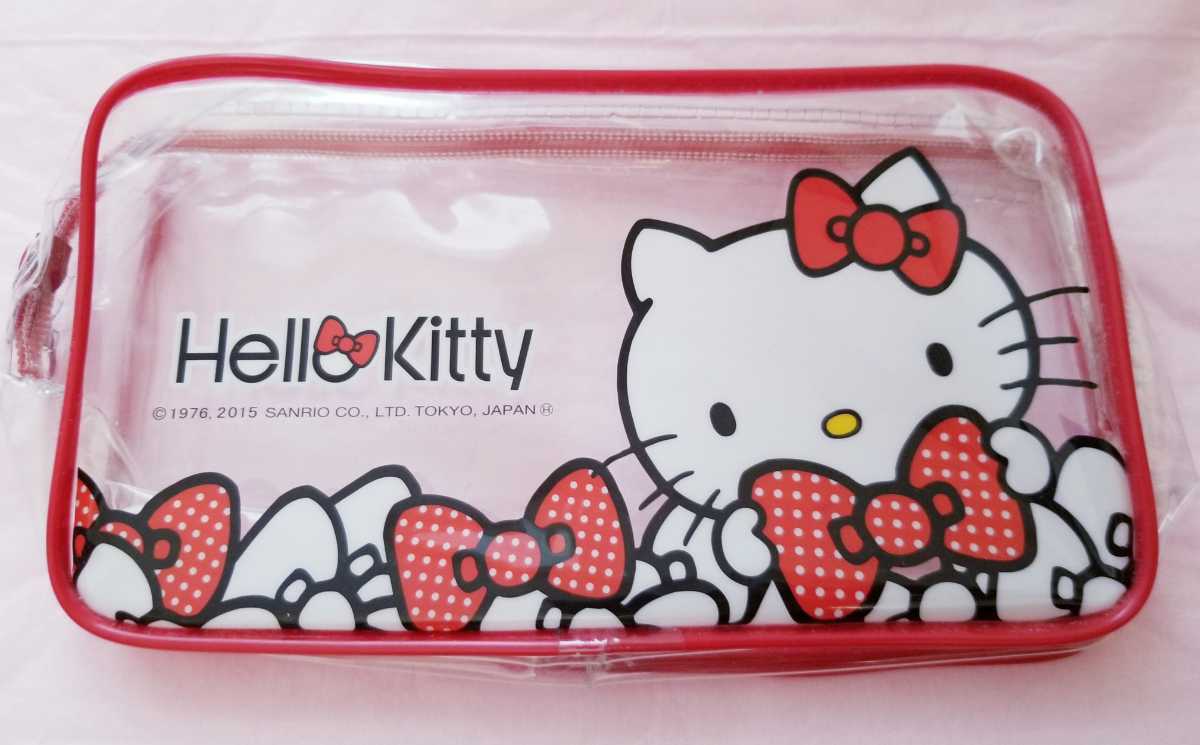  Kitty * vinyl pouch * cosmetics inserting * writing brush inserting etc. .* new goods unused * Ribon pattern *