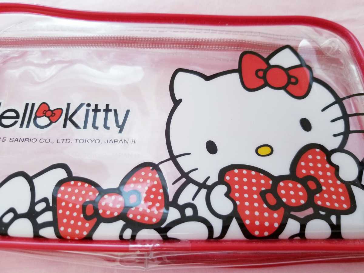  Kitty * vinyl pouch * cosmetics inserting * writing brush inserting etc. .* new goods unused * Ribon pattern *