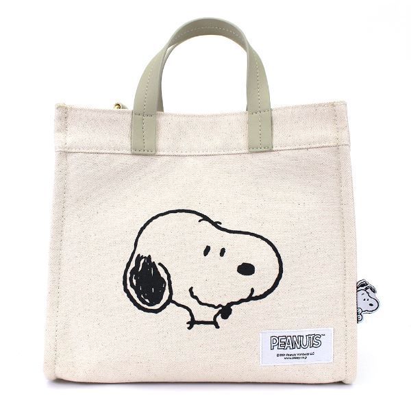 スヌーピー PEANUTS フェイス 2Way トートバッグ ショルダー ナチュラル Mサイズ_画像2