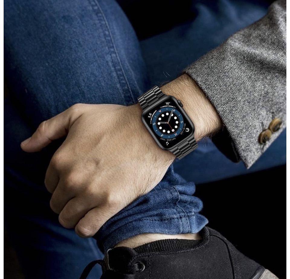 Apple Watch アップルウォッチ バンド ステンレススチール 高品質 Series 2345678SE対応 金属交換バンド　42/44/45/49mm 黒ブラック_画像5