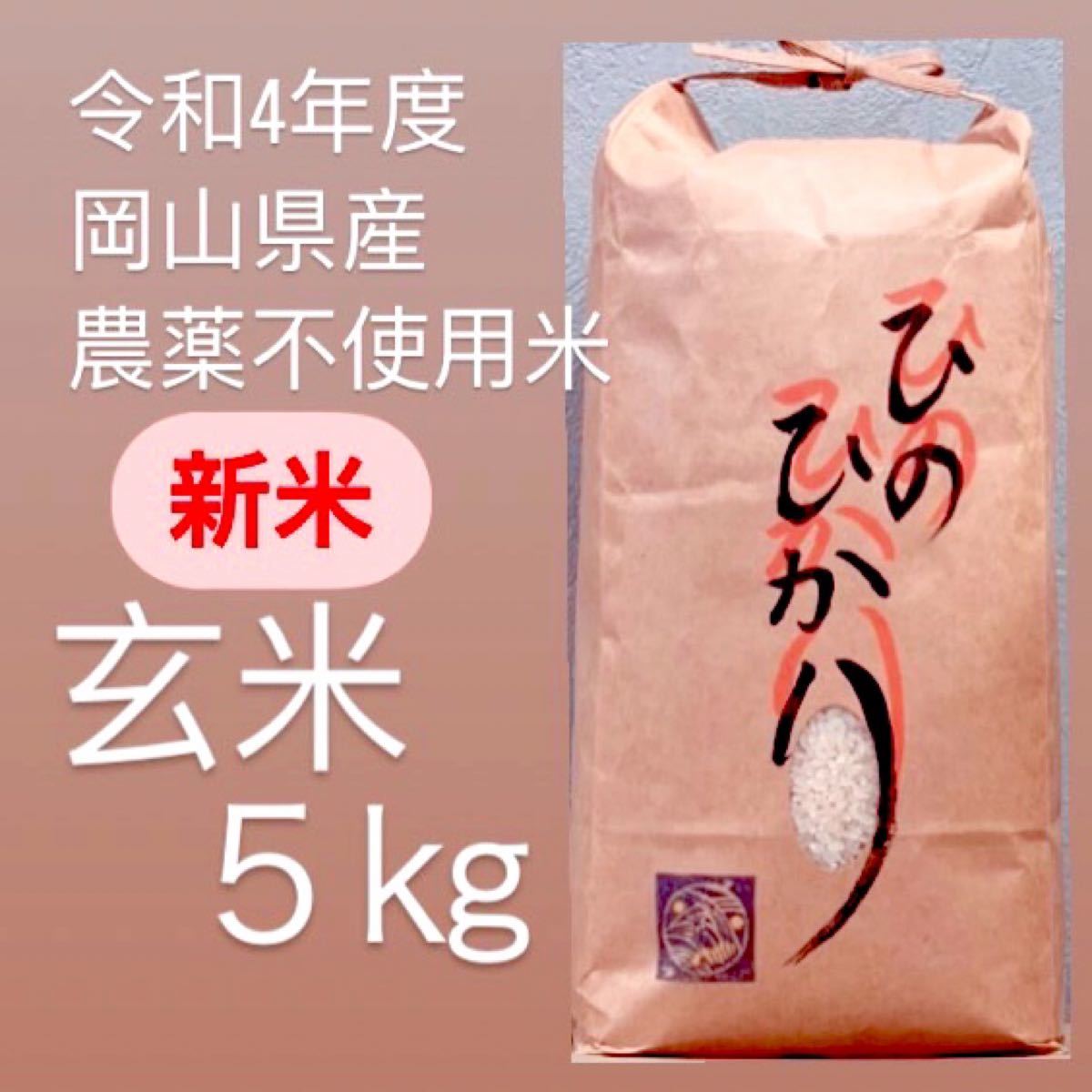 【大注目】 新米令和4年度岡山県産ヒノヒカリ玄米5kg農薬不使用米