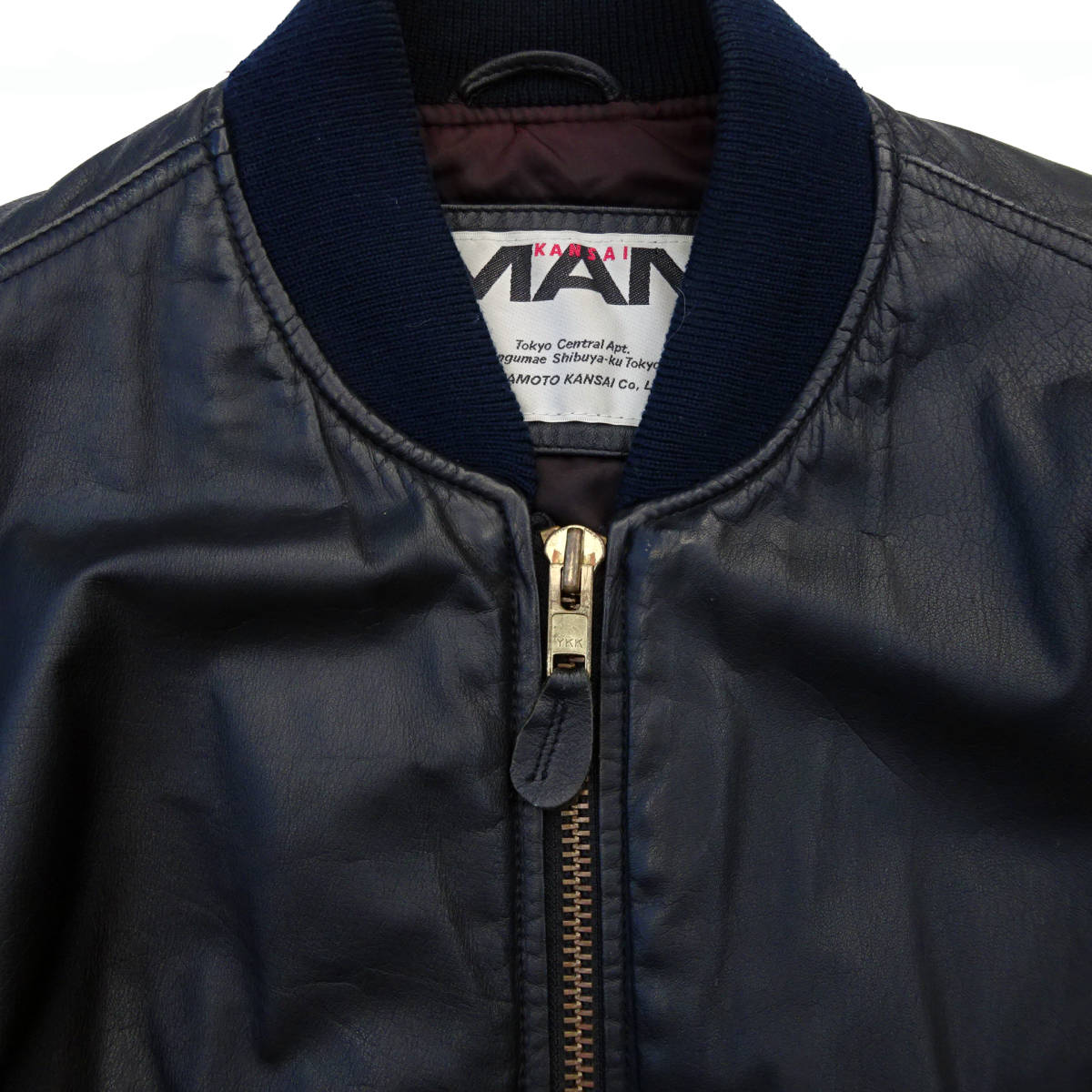当時物希少 KANSAI MAN(カンサイマン) ロゴ MA-1袖革スタジャン 黒