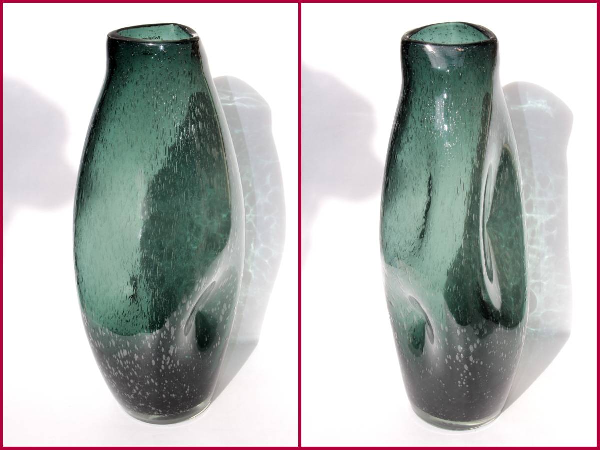 【BOCONCEPT/ボーコンセプト】約45ｃｍ『水泡アート変形デザインガラスベース』《状態は良好》デンマーク/花瓶/緑青/大きめ/レア/BVT2527_画像3