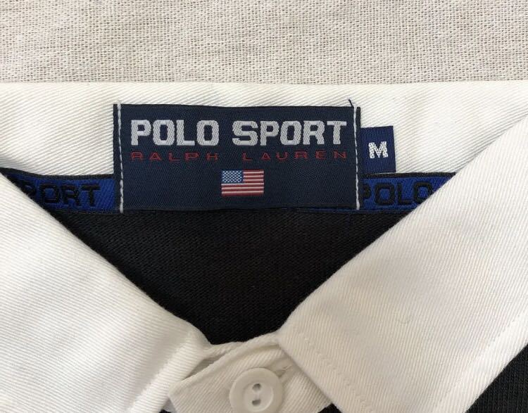 90s POLO SPORT Polo спорт Rugger рубашка NOS неиспользуемый товар рубашка-поло окантовка чёрный черный RRL Ralph Lauren Ralph Lauren