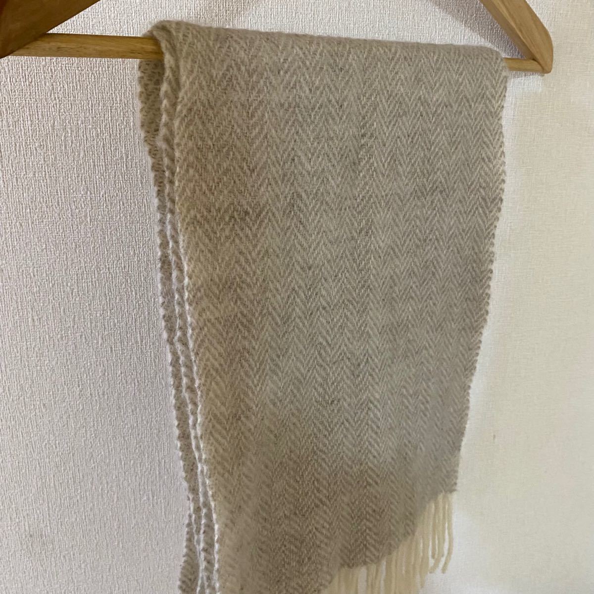 織人（origin）手紡ぎ 手織りストール マフラー beige ホームスパン