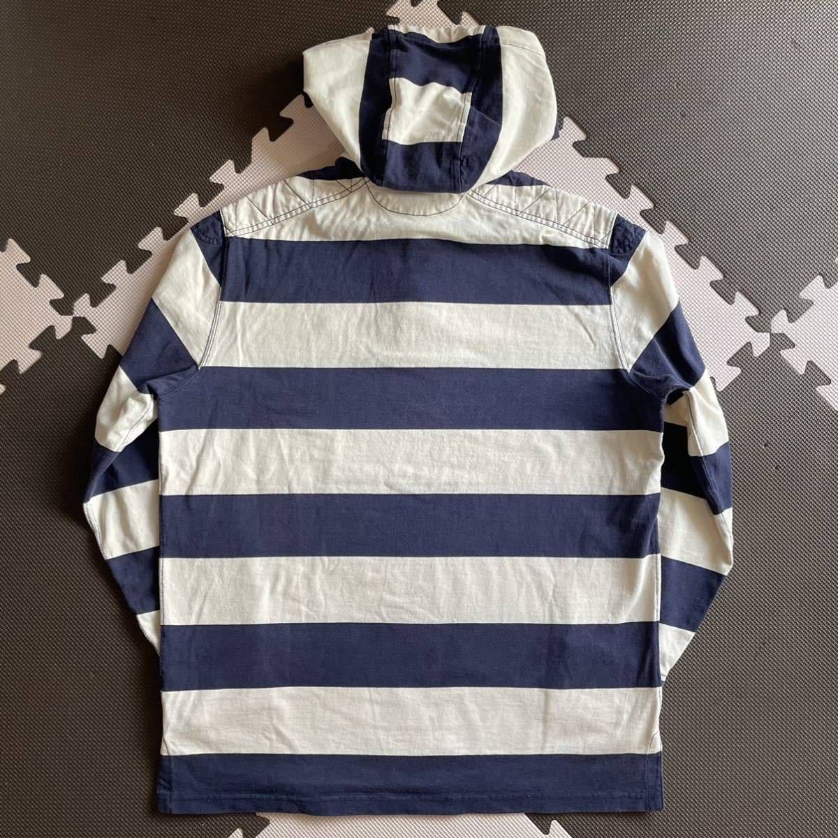 POLO Ralph Lauren 90S フーディ ラガー シャツ ポロ ラルフローレン 80 70 S ボーダー ネイビー パーカー ビンテージ VINTAGE USA Rugby_画像8