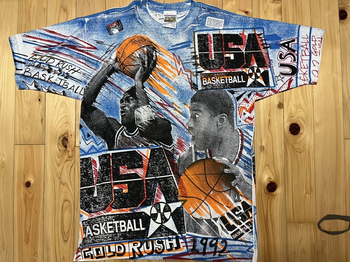 送料210円 未使用 90s ヴィンテージ NBA バルセロナオリンピック DREAMTEAM Jordan MAGIC BIRD ドリームチーム  Tシャツ