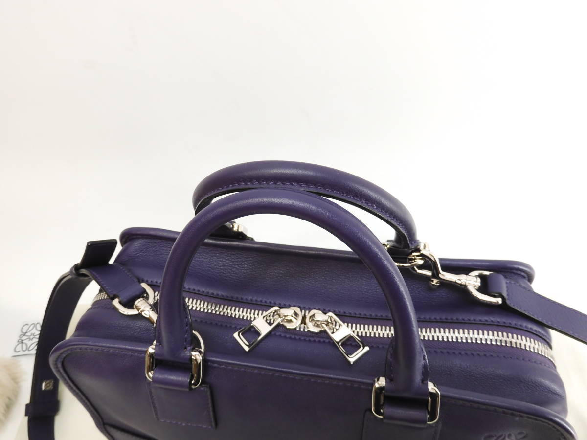  Loewe amasona28 with strap leather purple handbag silver metal fittings beautiful goods @471507 2