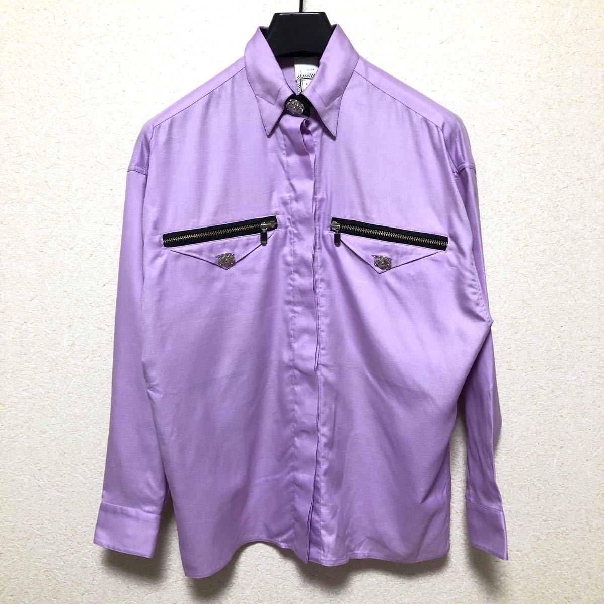 値下げ】 GIANNI イタリア製 紫 38 綿100% 長袖シャツ ジャンニ