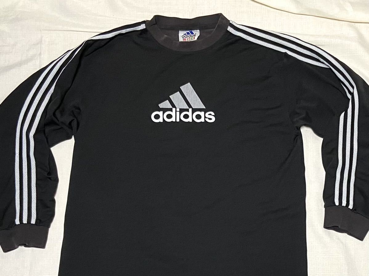 90sビンテージ adidas 黒 白 パフォーマンスロゴ ゲームシャツ ロンT